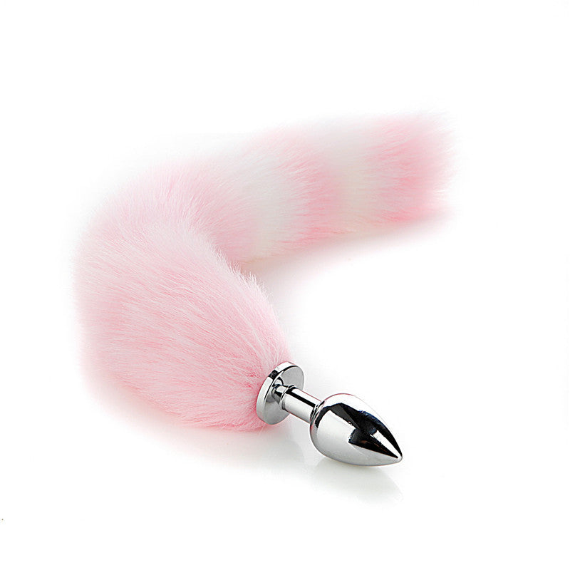 Pink White Fluffy Fox Anal Plug